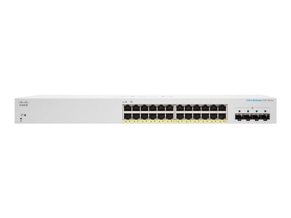 Cisco Business 220 Series CBS220-24P-4G - Switch - smart - 24 x 10/100/1000 (PoE+) + 4 x Gigabit SFP (opplink) - rackmonterbar - PoE+ (195 W)