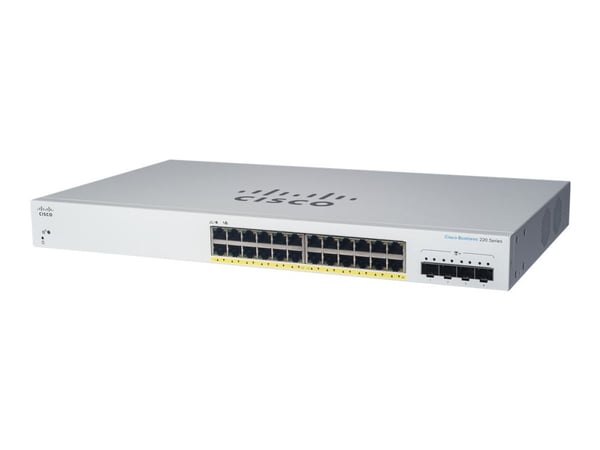 Cisco Business 220 Series CBS220-24P-4G - Switch - smart - 24 x 10/100/1000 (PoE+) + 4 x Gigabit SFP (opplink) - rackmonterbar - PoE+ (195 W)