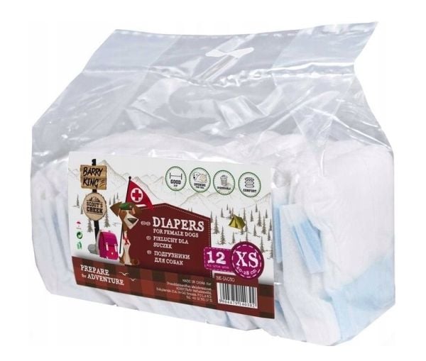 Barry King Diapers for female dogs, XS, waist 20-28 cm, 12 stk.