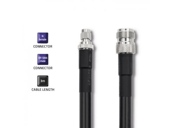 Qoltec 57027, 3 m, LMR400, N-tyyppi, RP-SMA, Musta