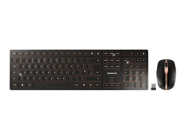 CHERRY DW 9100 SLIM, RF Wireless + Bluetooth, QWERTY, Musta, Sisältää hiiren
