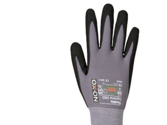 Arbetshandskar, OX-ON Flexible Supreme 1600, svart/grå, str. 8