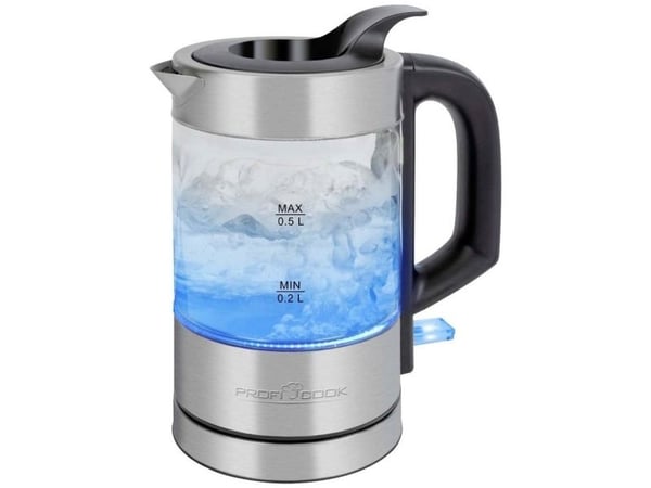 ProfiCook PC-WKS 1228 G, 0,5 l, 1100 W, Rustfritt stål, Gjennomsiktig, Glass, Rustfritt stål, Vannivåindikator, Trådløs