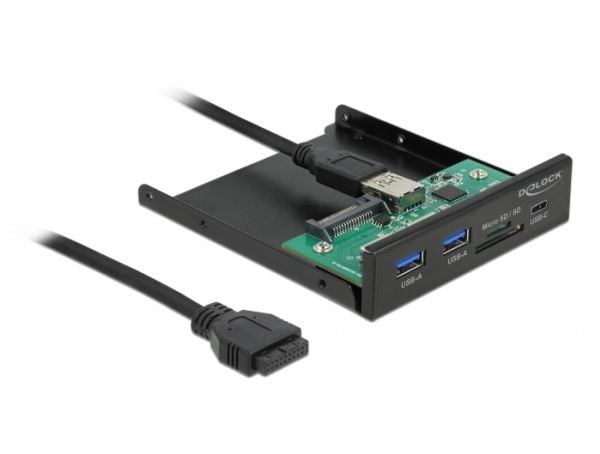Delock - Kortleser - 3,5" (MMC, SD, miniSD, RS-MMC, TransFlash, MMCmobile, microSD, MMCmicro, SDHC, miniSDHC, microSDHC, SDXC, MMC II) - USB 3.2 Gen 1