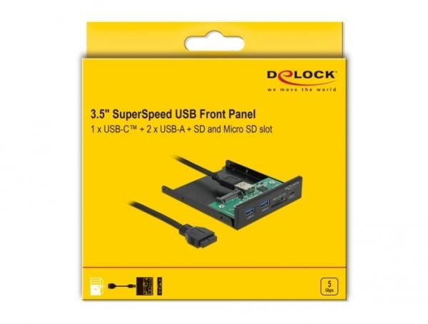 Delock - Kortleser - 3,5" (MMC, SD, miniSD, RS-MMC, TransFlash, MMCmobile, microSD, MMCmicro, SDHC, miniSDHC, microSDHC, SDXC, MMC II) - USB 3.2 Gen 1