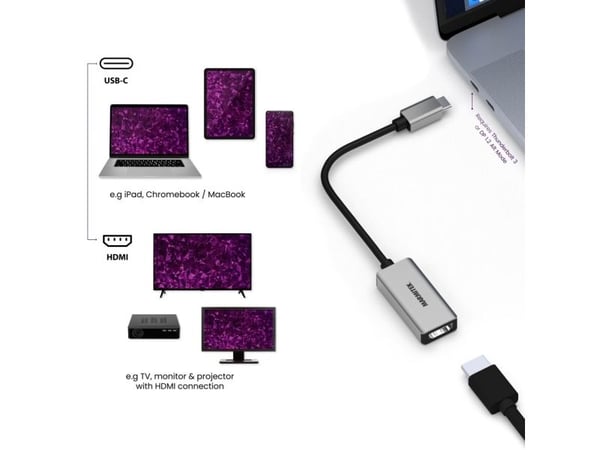 Marmitek 25008369, Svart, Sølv, 0,15 m, 3840 x 2160 piksler, 60 Hz, 18 Gbit/s, USB Type-C