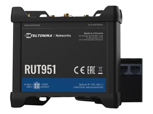 Teltonika RUT951 - Trådløs ruter - WWAN 3-portssvitsj 2,4 GHz - 3G, 4G - DIN-skinnemonterbar, overflatemonterbar