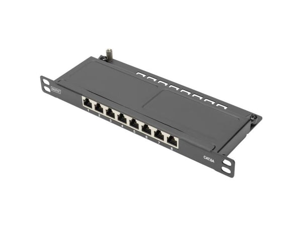 DIGITUS - Koblingspanel - Cat 6a, shielded - veggmonterbar, rackmonterbar - CAT 6a - RJ-45 X 8 - svart, RAL 9005 - 0.5U - 10"
