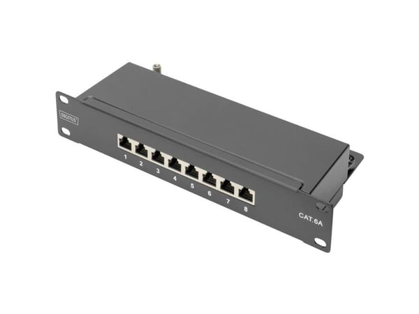 DIGITUS - Koblingspanel - rackmonterbar - CAT 6a - STP - RJ-45 X 8 - svart, RAL 9005 - 1U - 10"