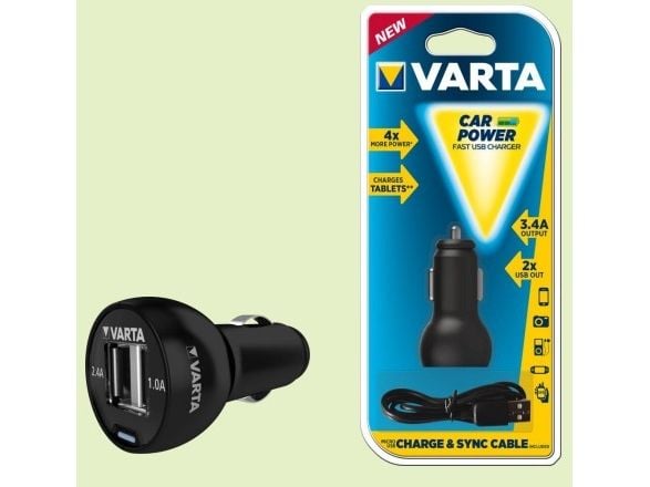 Varta Portable Power Car power - Bilstrømadapter - 17 watt - 3.4 A - 2 utgangskontakter (USB) - på kabel: Micro-USB