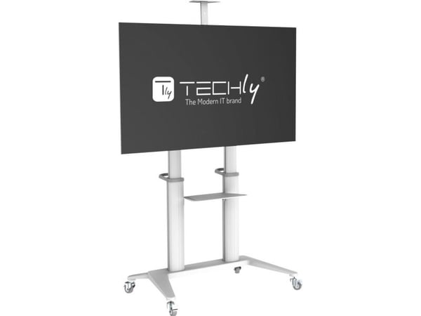 Techly ICA-TR49W, Multimediavagn, Vit, Gjuten aluminium, Plast, Stål, Plattskärm, 140 kg, 5 kg