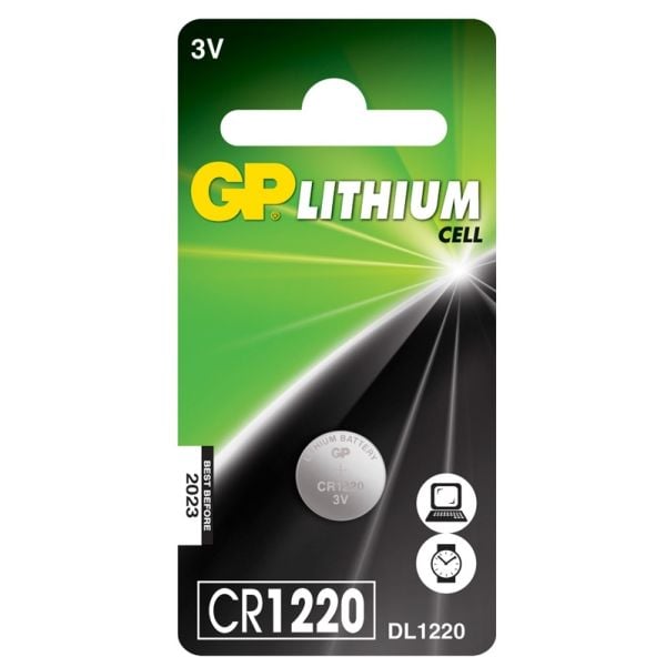 GP Batteries Lithium Cell CR1220, Engangsbatteri, CR1220, Lithium, 3 V, 1 stykker, Rustfritt stål