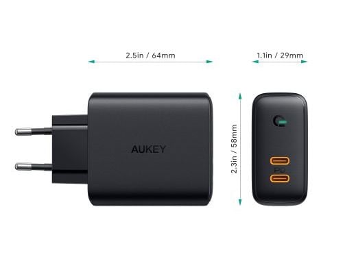 AUKEY PA-D2, Innendørs, AC, DC, Sort