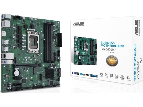 ASUS Pro Q670M-C-CSM - Hovedkort - micro ATX - LGA1700-sokkel - Q670 Chipset - USB 3.2 Gen 2, USB-C Gen1, USB 3.2 Gen 1 - Gigabit LAN - innbygd gra...