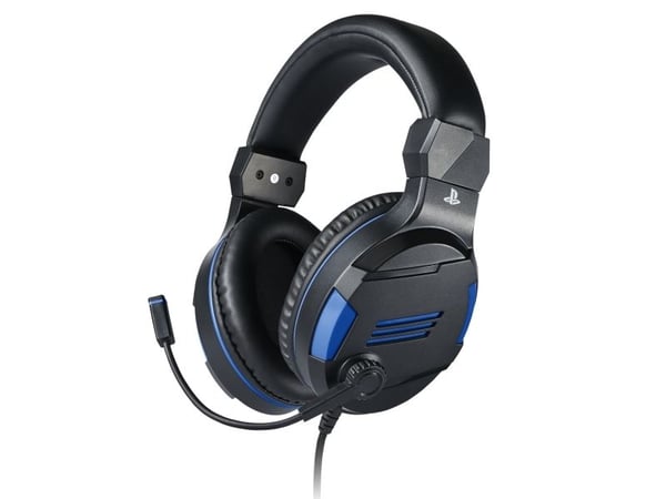 Bigben Interactive PS4OFHEADSETV3, Koblet med ledninger (ikke trådløs), Spilling, 270 g, Hodesett, Svart, Blå