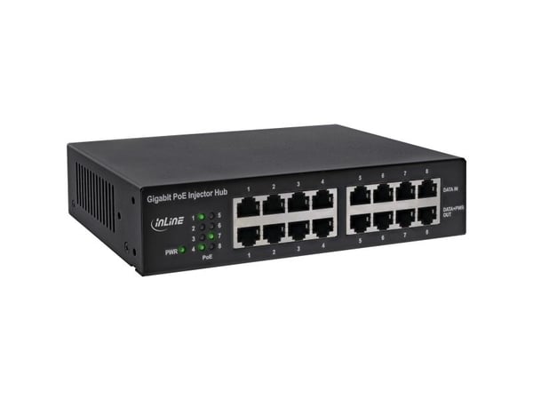 InLine 32308H, Gigabit Ethernet, 10,100,1000 Mbit/s, IEEE 802.3, IEEE 802.3ab, IEEE 802.3af, IEEE 802.3at, IEEE 802.3u, Svart, PoE, Kraft indikator...