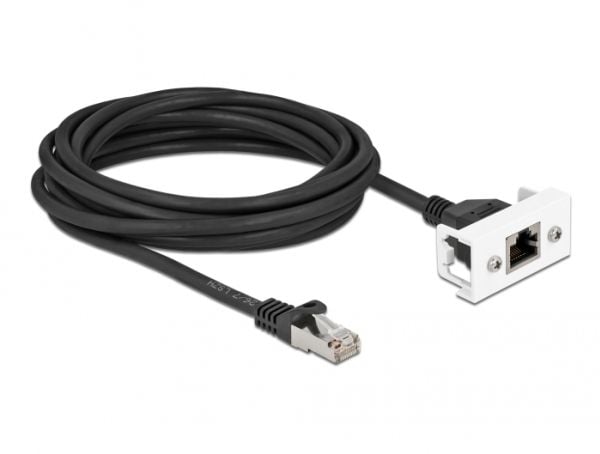 Delock - Nettverksforlengelseskabel - RJ-45 (hann) til RJ-45 (hunn) panelmonterbar - 5 m - S/FTP - CAT 6a - halogenfri, snap-in - svart/hvit