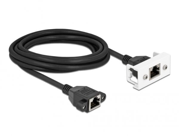 Delock - Nettverkskabel - RJ-45 (hunn) med mutre til RJ-45 (hunn) panelmonterbar - 3 m - S/FTP - CAT 6a - halogenfri, snap-in - svart/hvit