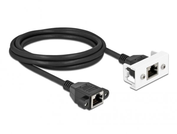Delock - Nettverkskabel - RJ-45 (hunn) med mutre til RJ-45 (hunn) panelmonterbar - 2 m - S/FTP - CAT 6a - halogenfri, snap-in - svart/hvit