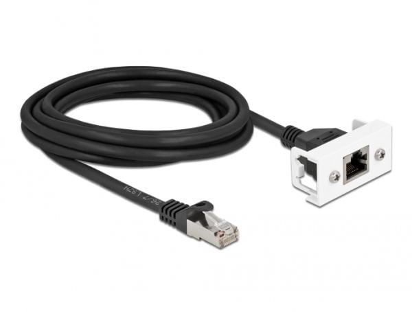 Delock - Nettverksforlengelseskabel - RJ-45 (hann) til RJ-45 (hunn) panelmonterbar - 3 m - S/FTP - CAT 6a - halogenfri, snap-in - svart/hvit