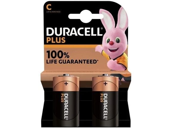 Duracell Plus 100 C, Kertakäyttöinen akku, C, Alkali, 1,5 V, 2 kpl, Monivärinen