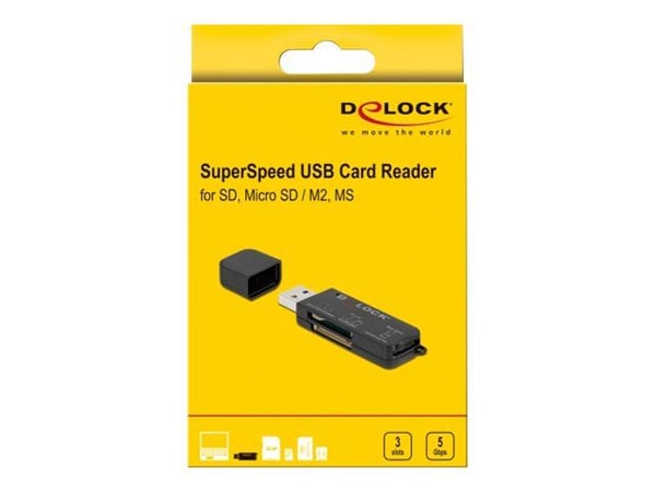 Delock - Kortleser (MS PRO, SD, MS Duo, MS PRO Duo, miniSD, RS-MMC, microSD, SDHC, miniSDHC, MS Micro, microSDHC, MS PRO-HG Duo, SDXC, microSDXC, m...