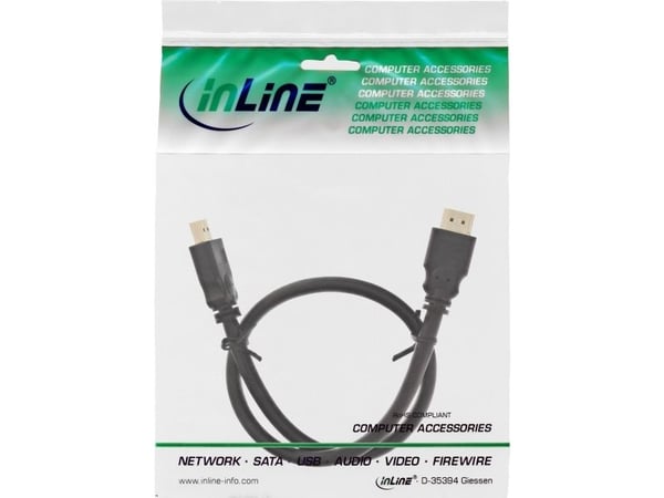 InLine? HDMI-kaapeli, HDMI high speed, uros/uros, kullatut koskettimet, musta, 0,5m (17655P)