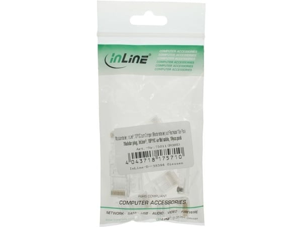 InLine 73011, RJ-45, Gjennomsiktig, Hvit, Plast, 14 g, 1,6 mm, 10 stykker