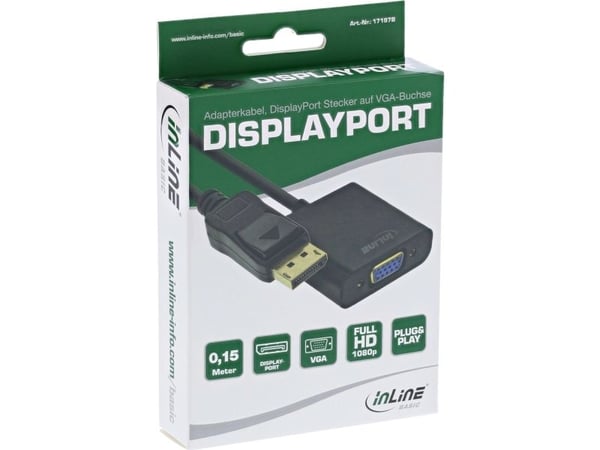 InLine 17197B, 0.15 m, VGA (D-Sub), DisplayPort, urosliitin, naarasliitin, kultainen