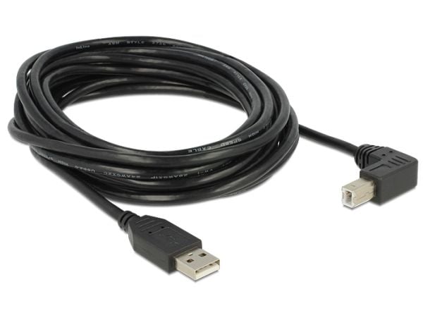 Delock - USB-kaapeli - USB Type B (han) til USB (han) - USB 2.0 - 5 m - 90° stikforbindelse - lajittelu