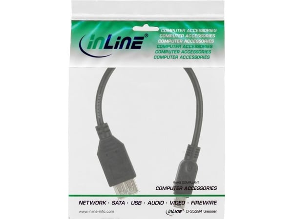 InLine 33500C, 0,2 m, Mini-USB B, USB A, USB 2.0, Hankjønn/hunkjønn, Svart
