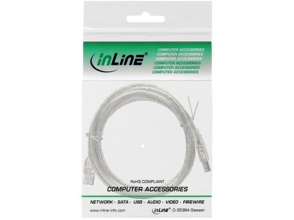 InLine USB-A - USB-B USB-kaapeli 0,3 m läpinäkyvä (34503T)