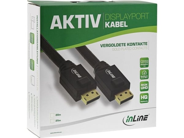 InLine 17120A, 20 m, DisplayPort, DisplayPort, Hankjønn, Hankjønn, 3840 x 2160 piksler