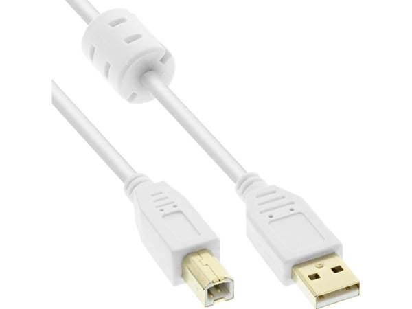 InLine 34510W, 1 m, USB A, USB B, Uros/uros, 0,48 Gbit/s, Valkoinen