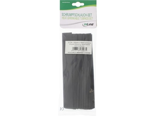 InLine 00870G, Lämpökutisteputki, Musta, 20 cm, 1,6 cm, 20 kpl, 8 mm