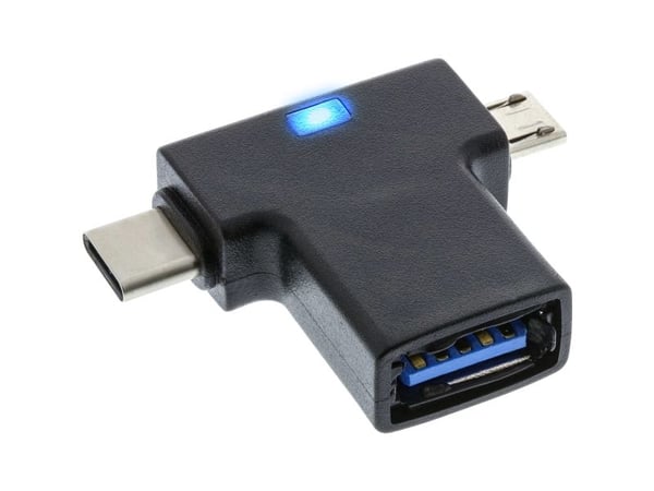 InLine 35804, USB type C male / micro USB male, USB Type C, Micro-USB, Musta