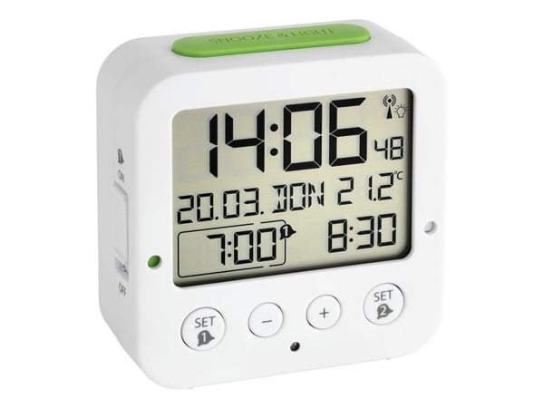 TFA 60.2528.02 Bingo white digital RC-alarmklokke m. temperatur