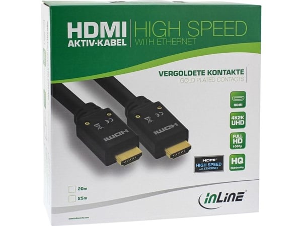INLINE høyhastighets - HDMI-kabel med Ethernet - HDMI hann til HDMI hann - 10 m - trippel isolasjon - svart - støpt, 4K-støtte, aktiv