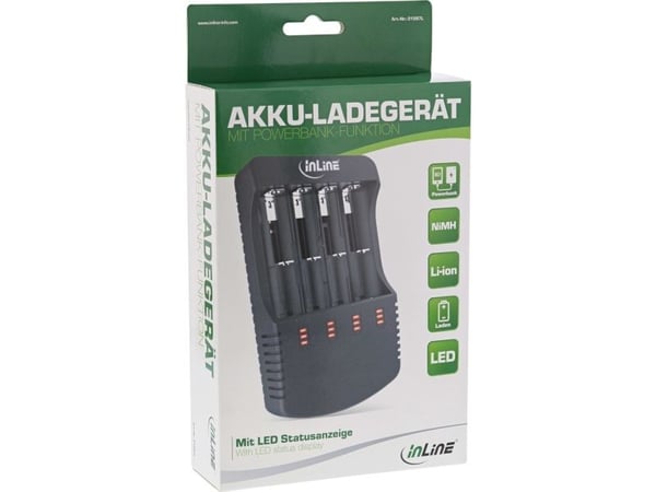 InLine 01287L, Lithium-Ion (Li-Ion), Nikkel-kadmium (NiCd), Nikkelmetallhydrid (NiMH), Over-spenning (volt), Overlading, Overoppheting, Kortslutnin...