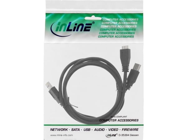 InLine 35415Y, 1,5 m, Micro-USB B, 2 x USB A, USB 3.2 Gen 1 (3.1 Gen 1), Hankjønn/hankjønn, Svart