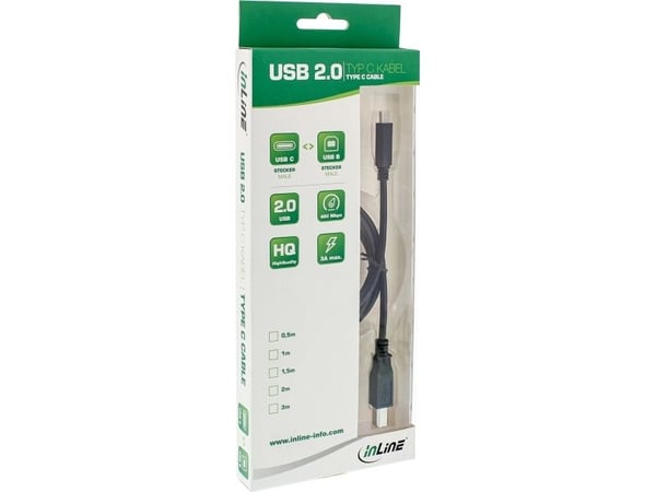 InLine 35764, 1,5 m, USB C, USB B, USB 2.0, uros-/urosliitin, musta