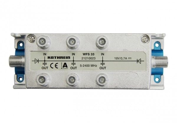Kathrein WFS 33, Kabelfordeler, 75 ohm (O), 5 - 2400 Mhz, Sølv, Hunstik, A