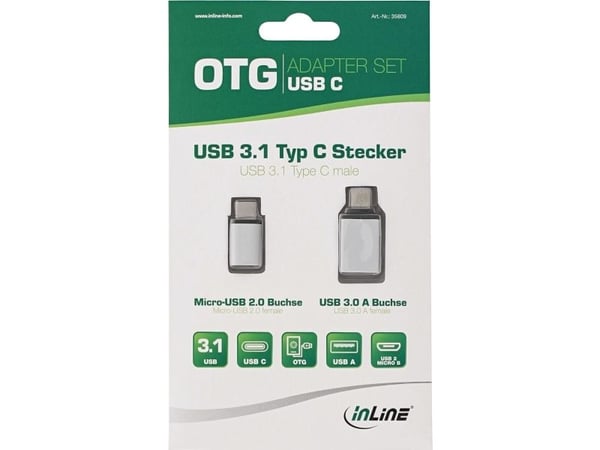 InLine 35809, USB 3.1 C, Micro-USB + USB3.0 A, Aluminium