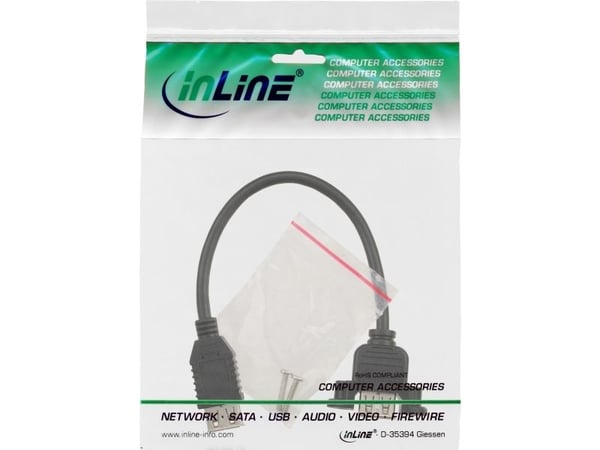 InLine 33441D, 0,2 m, USB A, USB 2.0, naaras/naaras, musta