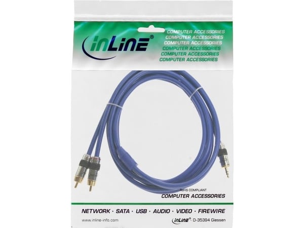 InLine 25m 2x RCA/3.5mm Premium, Hanstik, 3.5mm, Hanstik, 25 m, Blå