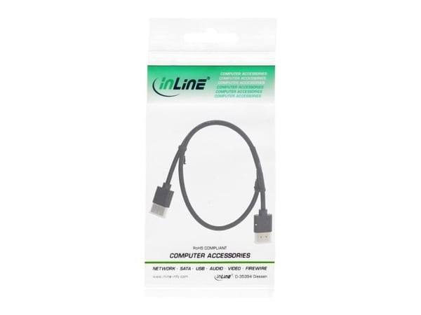 InLine Super Slim High Speed HDMI-kaapeli Ethernetillä - Video/audio/verkkokaapeli - HDMI - HDMI, 19-nastainen (M) - HDMI, 19-nastainen (M) - 0,5 m...