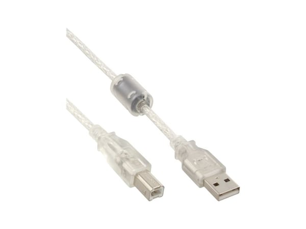 InLine 34535, 3 m, USB A, USB B, Hankjønn/hankjønn, 0,48 Gbit/s, Gjennomsiktig