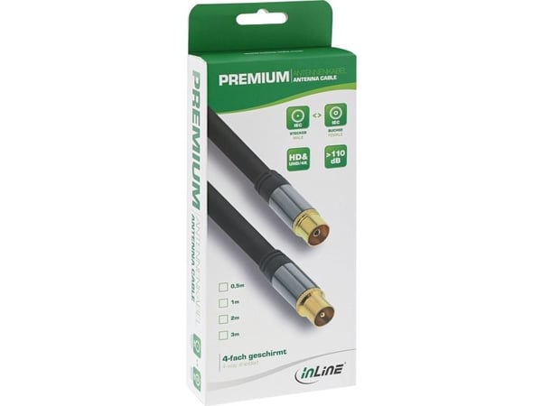 InLine Premium - Antennikaapeli - IEC-liitin (M) IEC-liittimeen (W) - 3,0 m - kaksoiseristys - 110 dB - musta (69203P)