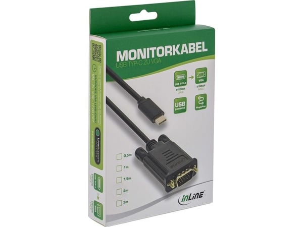 InLine 64142, 2 m, USB Type-C, VGA (D-Sub), Hanstik, Hanstik, Guld