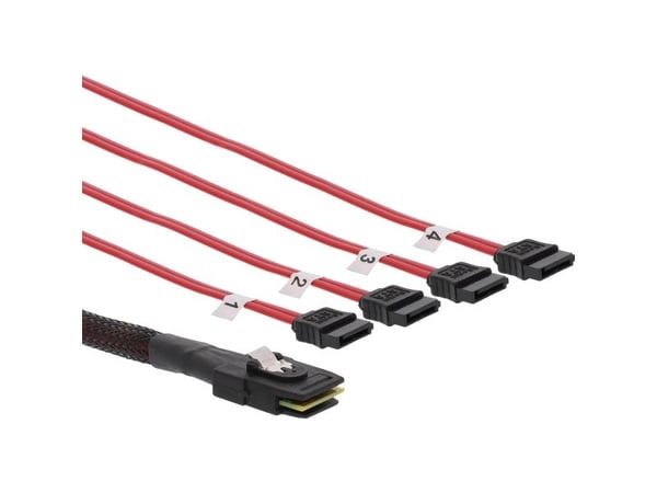 InLine 27610C, 0,5 m, Mini SAS SFF-8087 male, 4x SATA, Hankjønn/hankjønn, Rød, 48 g